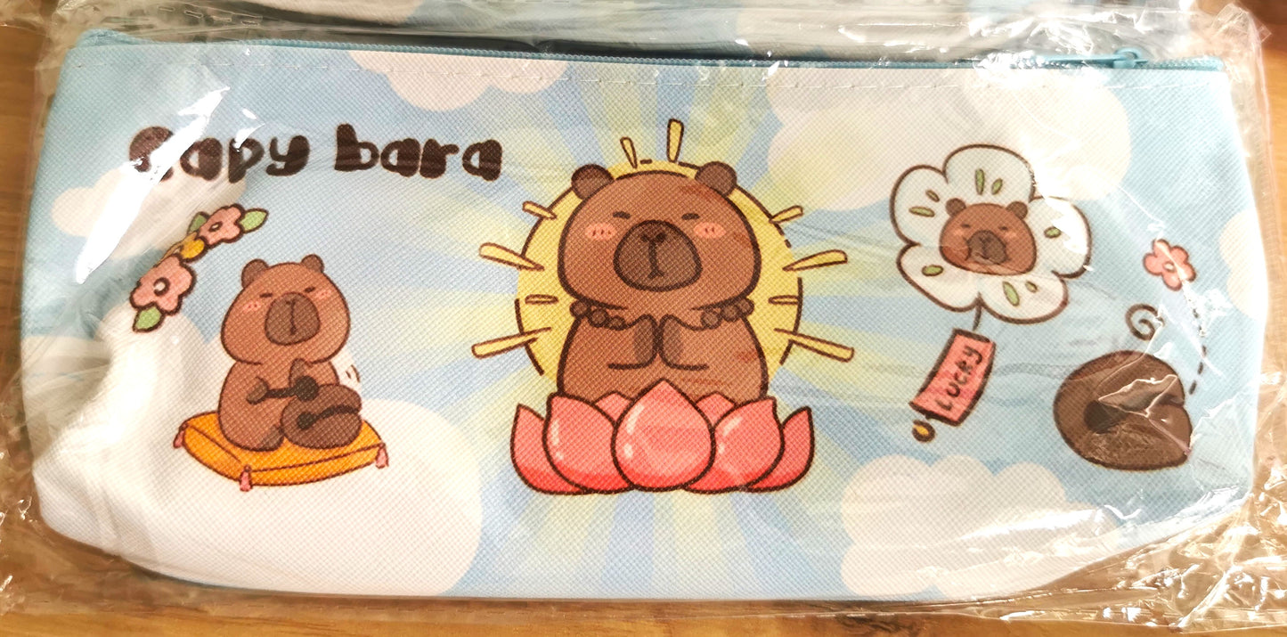 Cartoon Capybara Pencil Bag with cute design, versatile pouch for stationery, makeup, or small essentials, durable PU material, perfect for school, office, or travel.