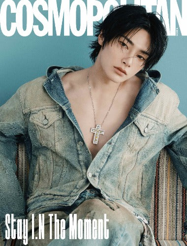 Cosmopolitan Korea Magazine December 2025 cover featuring Stray Kids’ I.N. This version presents another unique concept, with I.N styled in alternative fashion and posing confidently. Standard magazine title and issue text visible across the design.