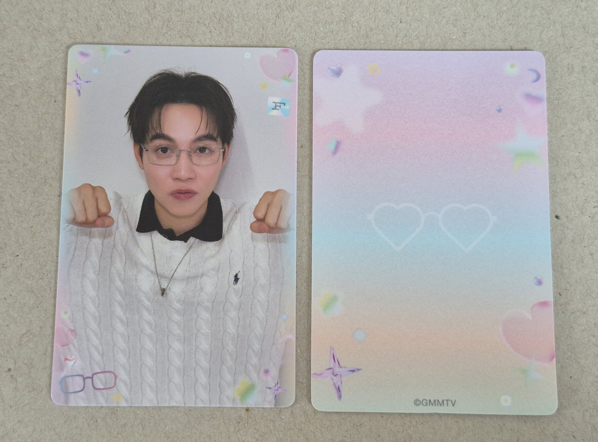 First BOYS ALL EYES HERE collectible photocard front and back official GMMTV FirstKhaotung merchandise.