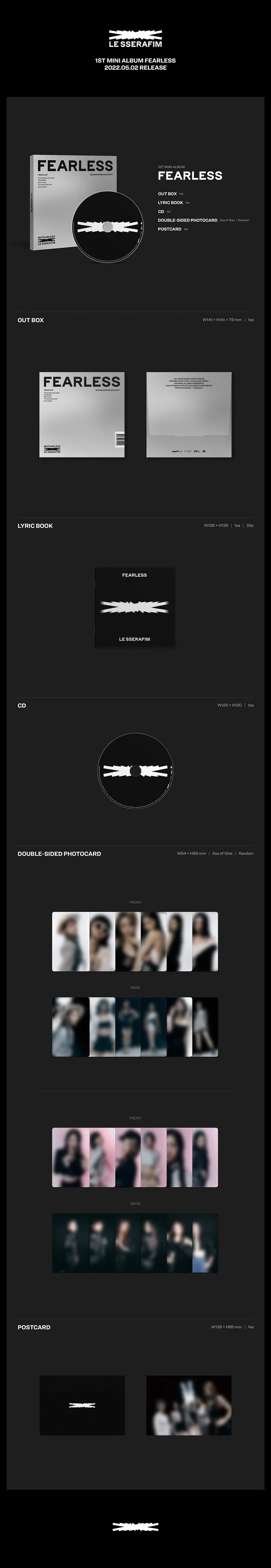 LE SSERAFIM FEARLESS Monochrome Bouquet Version contents including CD lyric book photocards and postcard
