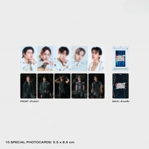Special photocards from LYKN First Sight Photocard Set, featuring individual member portraits with a unique finish.