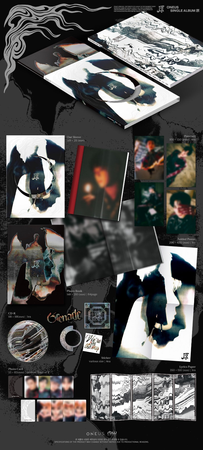 ONEUS 原 single album contents including photobook CD postcards folded poster stickers and photocards