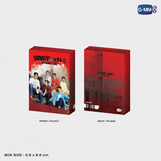 Front and back views of the Only Friends: Dream On Collectible Card Set packaging with size dimensions (5.6 x 8.6 cm).