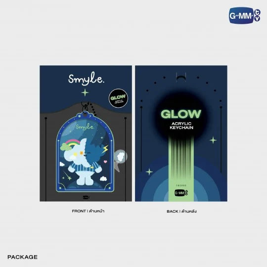 SMYLE Glow acrylic keychain in official packaging