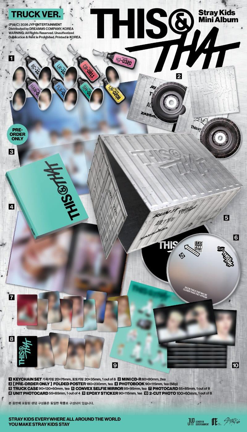 Stray Kids THIS and THAT TRUCK Ver contents preview truck case photobook mini CDs keychain photocards convex mirror
