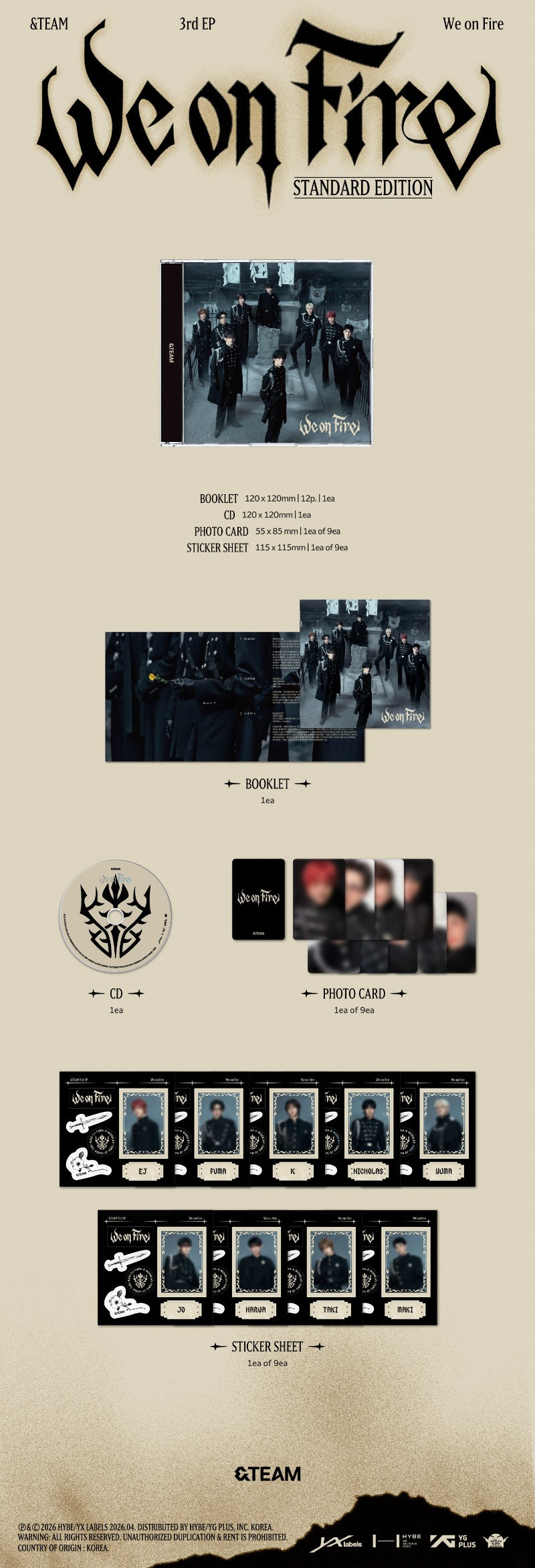 &TEAM We on Fire Standard Edition contents including CD booklet photocard and sticker