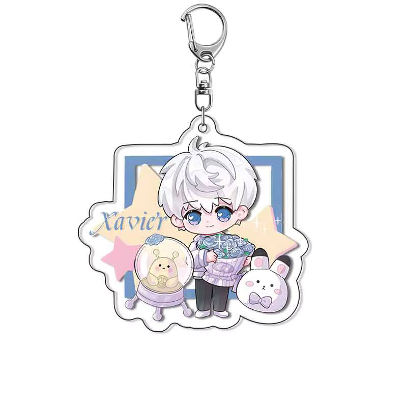 Love and Deepspace Cute Acrylic Keyrings – Xavier, Zayne, Rafayel, Sylus
