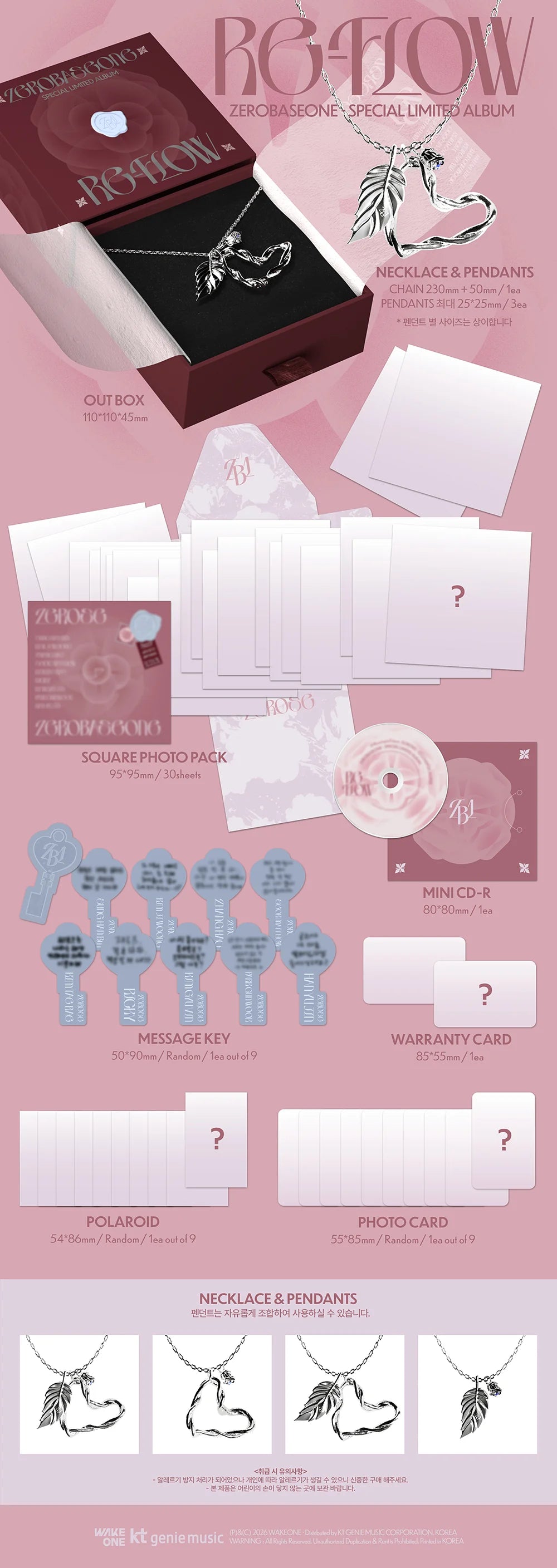 ZEROBASEONE RE-FLOW special limited album contents including mini CD necklace pendants photocards and polaroid