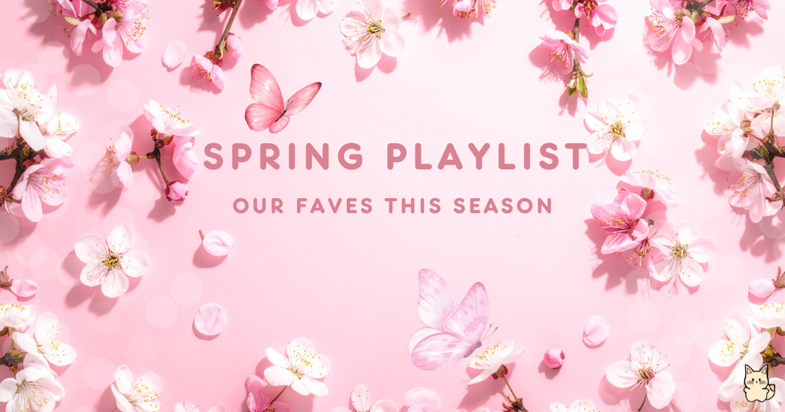 Banner with cherry blossom design background and 'spring playlist' wording.