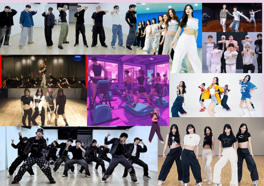 Various K-Pop artists doing their dance practices.