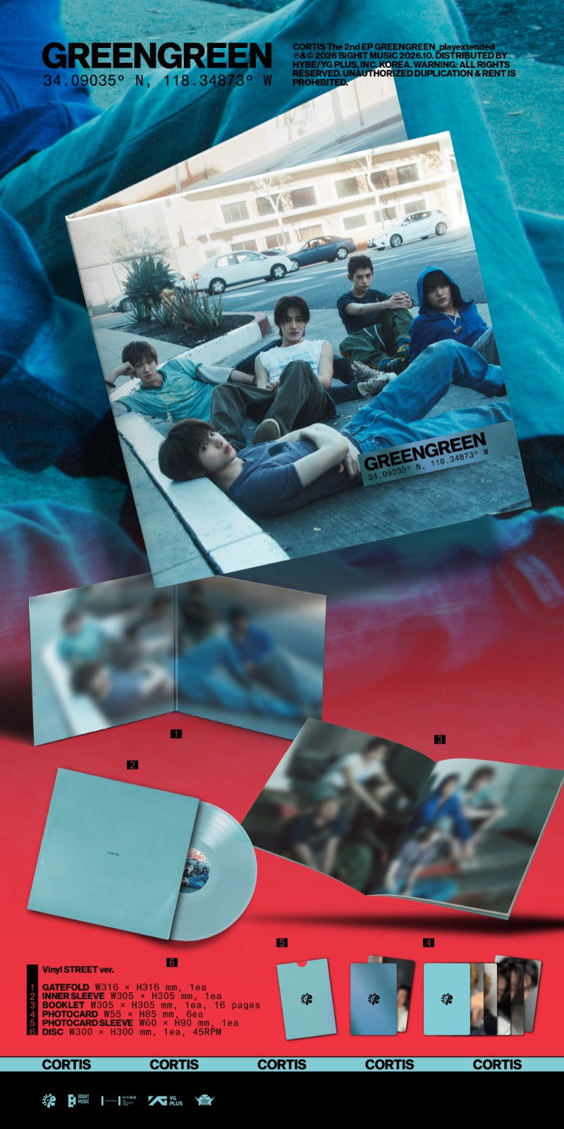 CORTIS GREENGREEN playextended Vinyl STREET Ver contents preview featuring vinyl record booklet photocard set and album inclusions