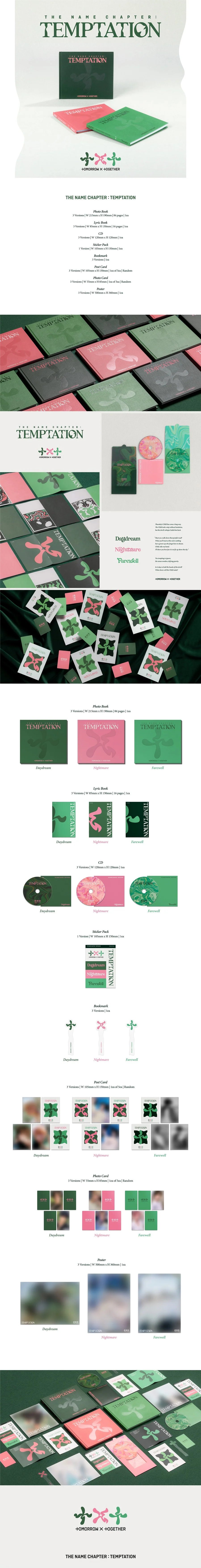TXT The Name Chapter Temptation album contents photobook CD photocards postcard poster.