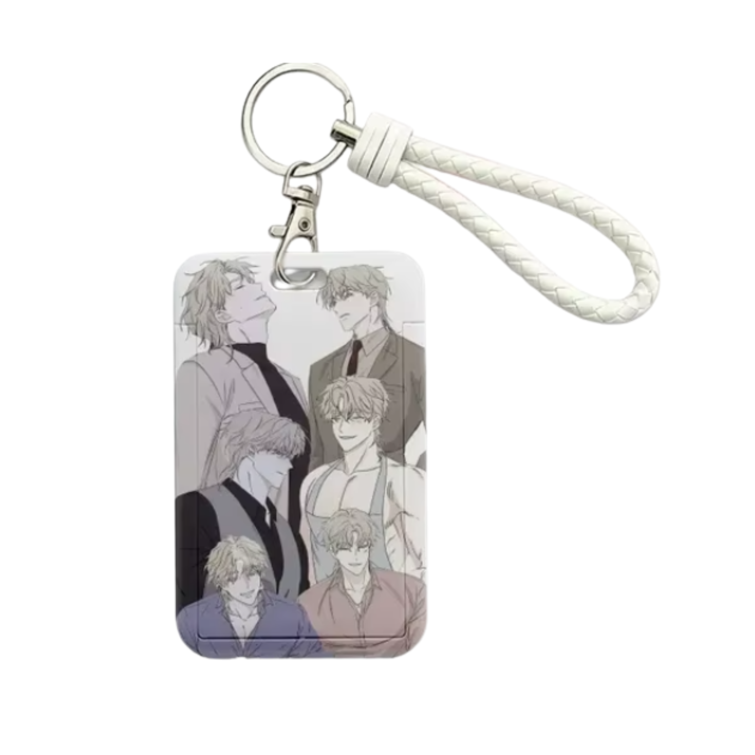 Low Tide in Twilight acrylic keychain featuring Yeo Taeju in different outfits, Korean BL manhwa ID and photocard holder, fan merchandise.