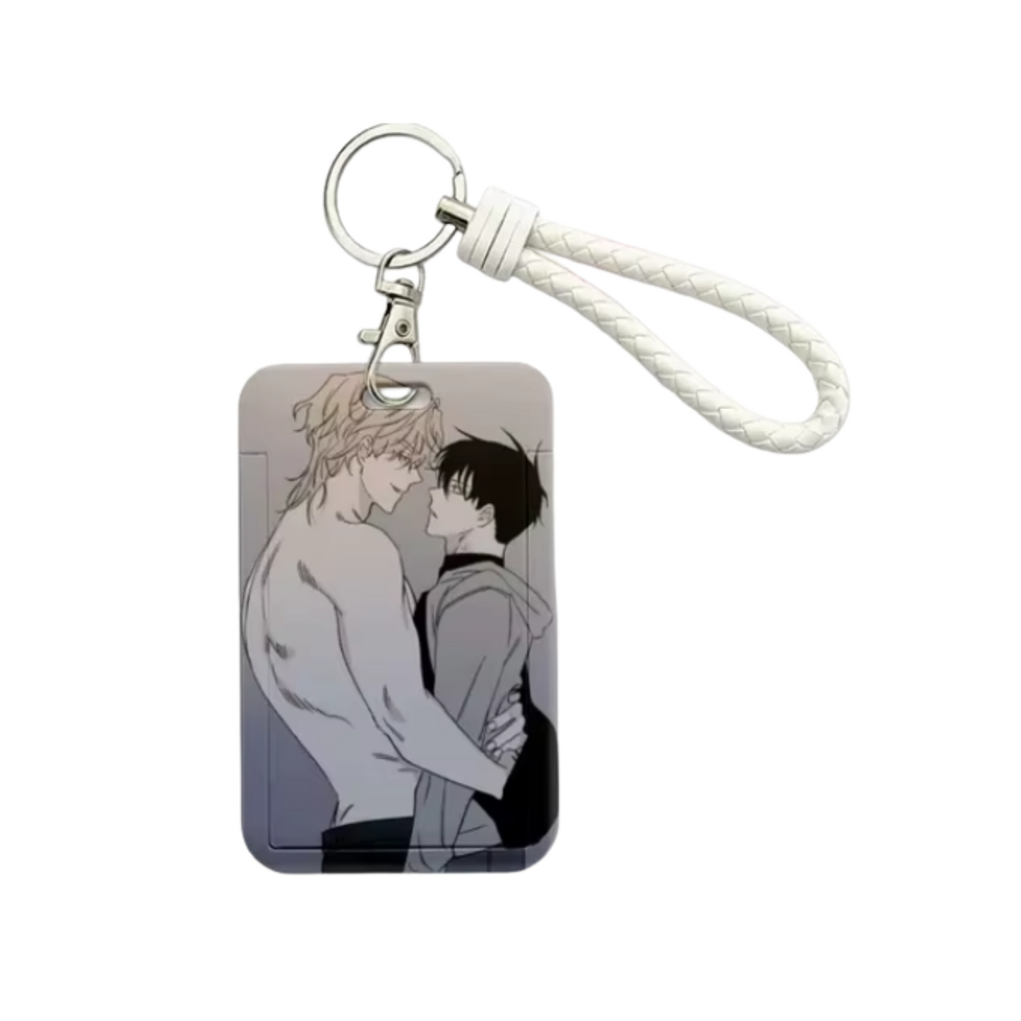 Official Low Tide in Twilight BL manhwa acrylic keychain, Yeo Taeju and Kim Euihyun hugging face-to-face, ID and photocard holder.