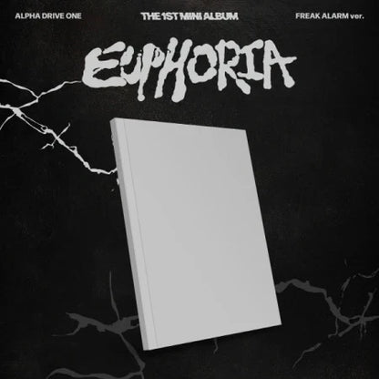 ALPHA DRIVE ONE EUPHORIA 1st Mini Album Freak Alarm version – sealed K-pop album with photobook, CD, random photocard, staff pass, lyrics, folded poster, postcard, tracking journal, and sticker, official pre-order merchandise.