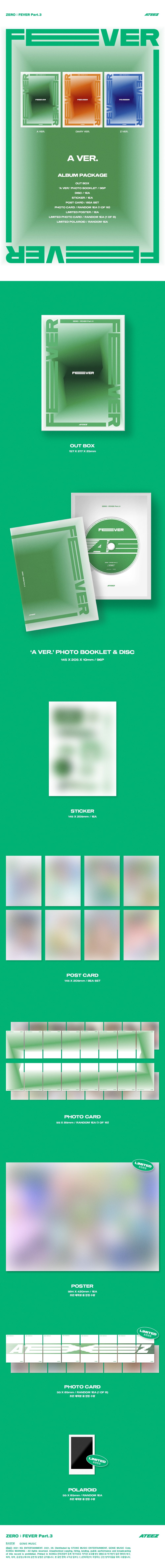 ATEEZ ZERO FEVER Part 3 A Ver album contents preview featuring photobook postcard set photocard and sticker official Kpop album