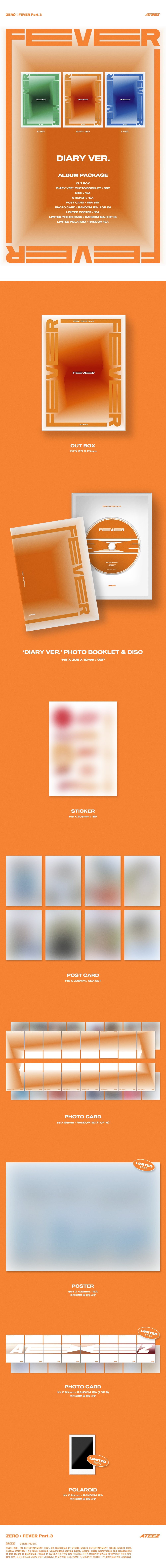 ATEEZ ZERO FEVER Part 3 DIARY Ver album contents preview featuring photobook postcard set photocard and sticker official Kpop album