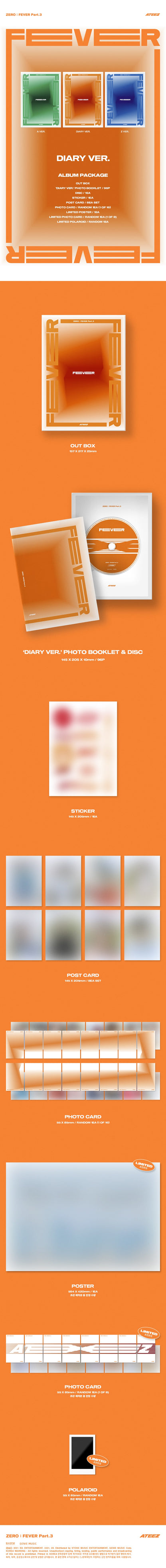 ATEEZ ZERO FEVER Part 3 DIARY Ver album contents preview featuring photobook postcard set photocard and sticker official Kpop album