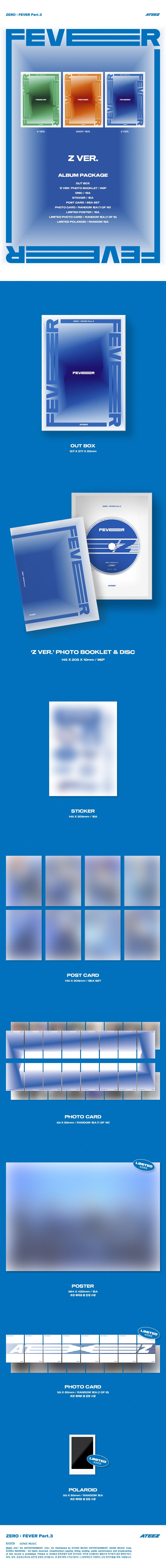 ATEEZ ZERO FEVER Part 3 Z Ver album contents preview featuring photobook postcard set photocard and sticker official Kpop album
