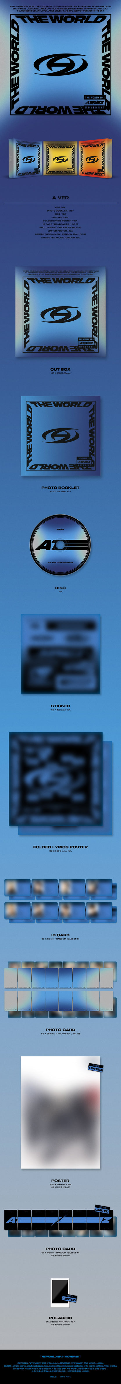 ATEEZ THE WORLD EP 1 MOVEMENT A Ver album contents preview featuring photobook CD photocard ID card sticker and lyrics poster