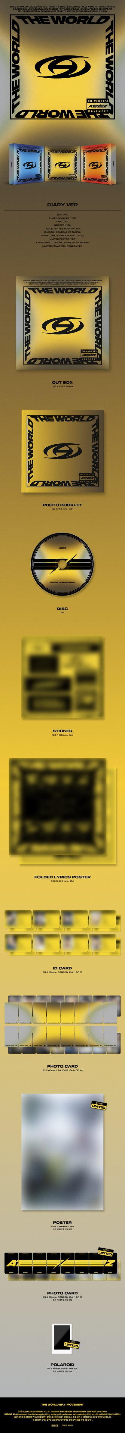 ATEEZ THE WORLD EP 1 MOVEMENT DIARY Ver album contents preview featuring photobook CD photocard ID card sticker and lyrics poster