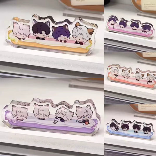 Love and Deepspace cat-themed cartoon acrylic standees – all 4 versions displayed together.