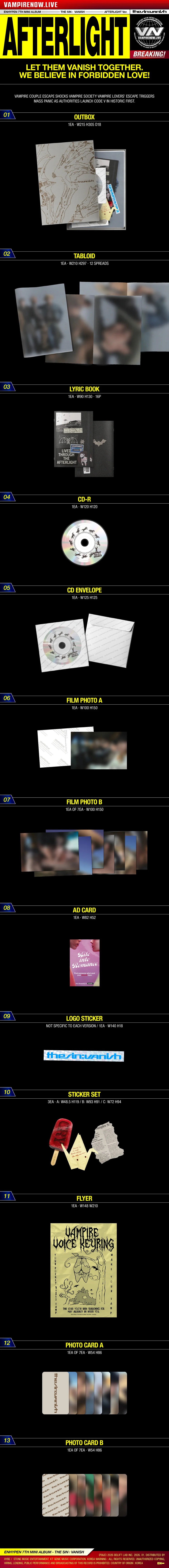 ENHYPEN THE SIN: VANISH Afterlight Ver. album contents CD, photobook, photocards, stickers, POB