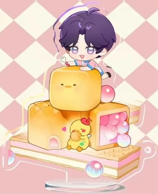 Love and Deepspace 2025 Dessert Party acrylic stand featuring a character from the series in cartoon dessert design, durable acrylic collectible for desk or display.