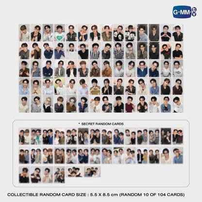 BOYS ALL EYES HERE collectible random photocard collection showing sample card designs featuring GMMTV artists pairings groups and solo artists official merchandise