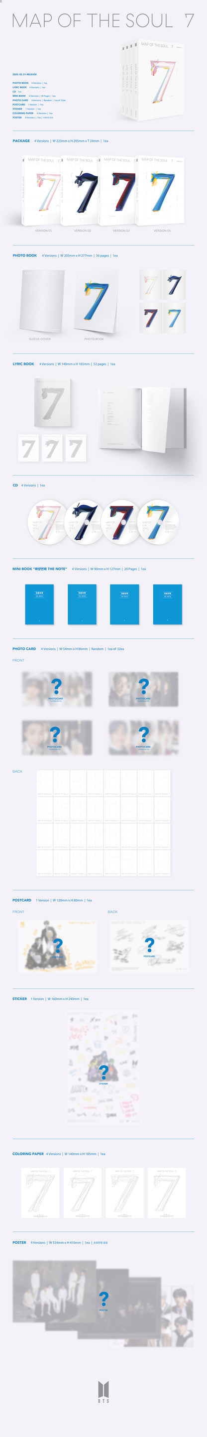 BTS MAP OF THE SOUL: 7 album contents photobook, lyric book, CD, photocards, mini book, poster