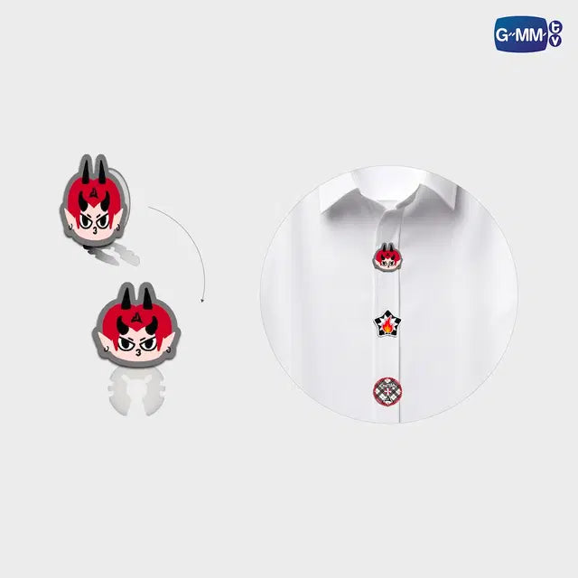Domiia button cover set attached to shirt buttons official GMMTV character accessory styling example