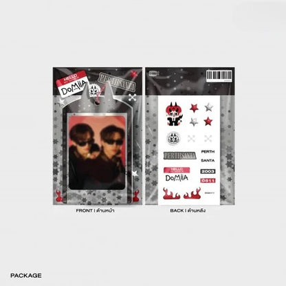 Complete package of the DOMIIA DIY Acrylic Card Holder set with card holder, stickers, and bonus photocard.