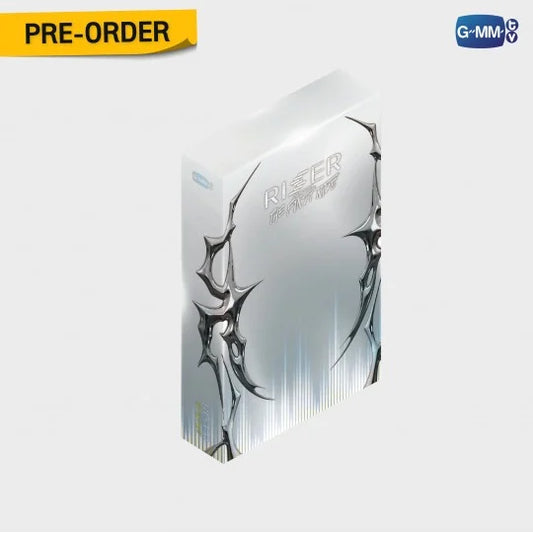 Outer box of the RISER CONCERT: THE FIRST RISE DVD Boxset featuring customised cover photocard and premium collector packaging.