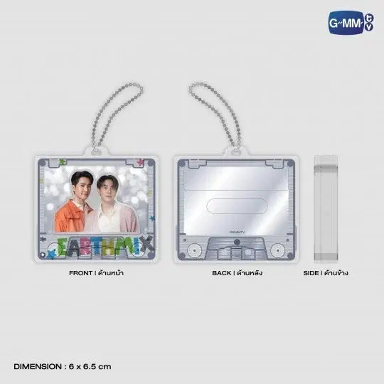 EARTHMIX layer acrylic keychain front and back view with dimensions official GMMTV merchandise 6x6.5 cm acrylic keychain size reference layered design preview