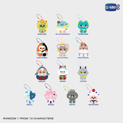 FANDOM CHARACTER BABY SQUISHY Random Keychain Box B collection featuring 13 baby character designs including King Man Mr Saturnworld Permpoon Yuzu Mumu Look Khunnoo Wesley Momo Metaa Nilknhake Smyle Neona and LYKYOU official GMMTV merchandise