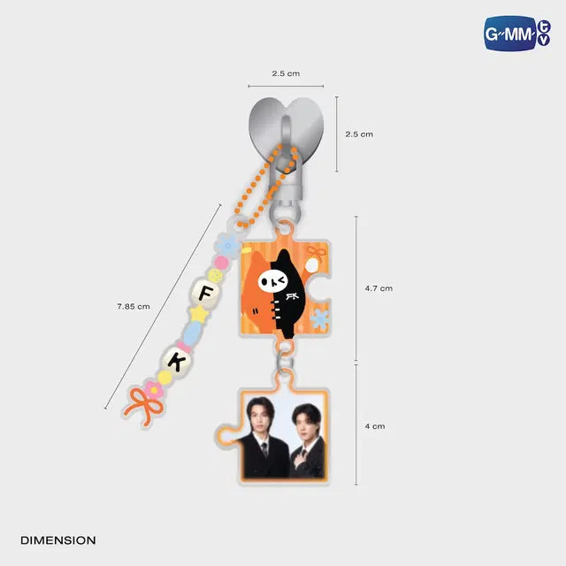 FirstKhaotung phone buckle with size details official GMMTV phone accessory featuring Yuzu Mumu acrylic character design