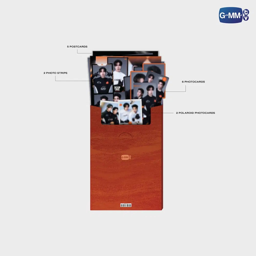FirstKhaotung Heart Race mini photo set contents preview including postcards photocards photo strips and polaroid cards official GMMTV merchandise