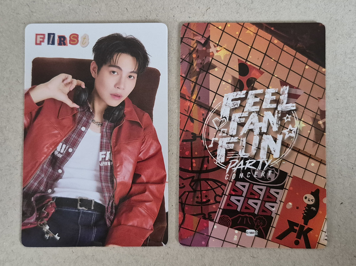 First 2 FEEL FAN FUN PARTY CONCERT collectible photocard front and back official GMMTV FirstKhaotung merchandise.