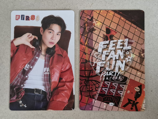 First 2 FEEL FAN FUN PARTY CONCERT collectible photocard front and back official GMMTV FirstKhaotung merchandise.