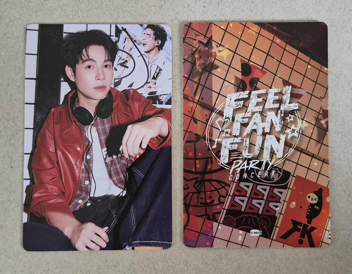 First 4 FEEL FAN FUN PARTY CONCERT collectible photocard front and back official GMMTV FirstKhaotung merchandise.