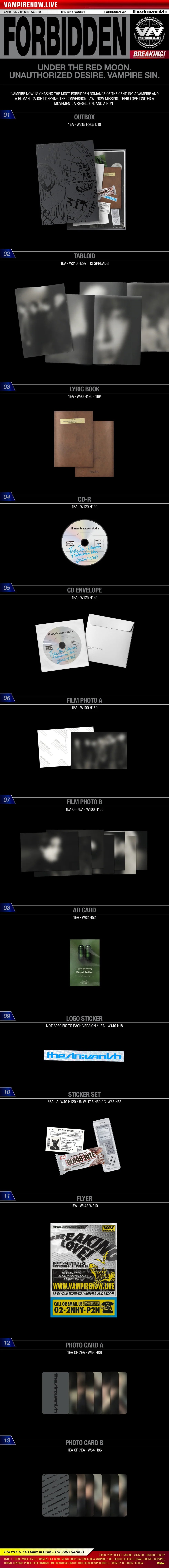 ENHYPEN THE SIN: VANISH Forbidden Ver. album contents CD, photobook, photocards, stickers, POB