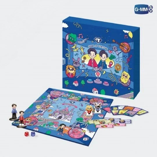 GF GAME OF FORTUNE official board game from Gemini Fourth My Turn Concert, showing front box design and preview of colourful game board for 2-4 players, collectible K-pop merchandise.