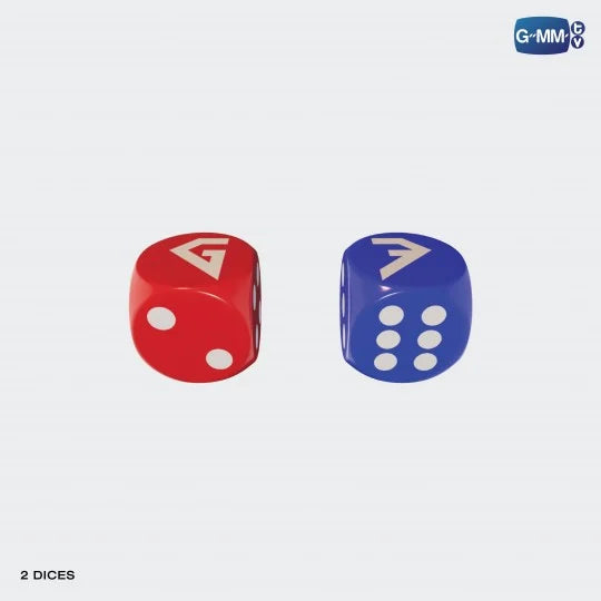 GF GAME OF FORTUNE dice for Gemini Fourth My Turn Concert board game, showing two dice with G and F symbols used for gameplay.