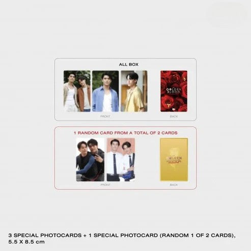 Poster-designed photocards from the My Golden Blood Memorial Boxset featuring Joss and Gawin.