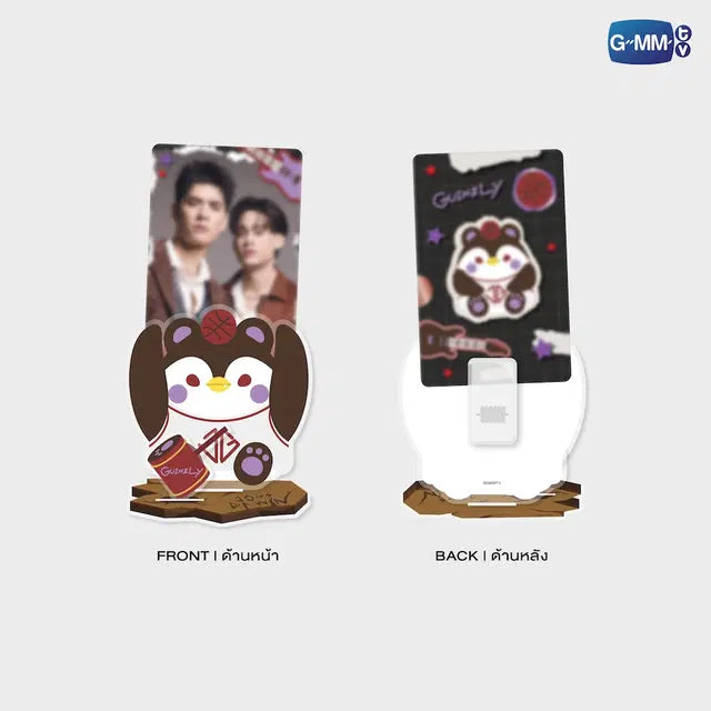 GUINZLY acrylic clip stand front and back view official GMMTV merchandise with exclusive JossGawin photocard