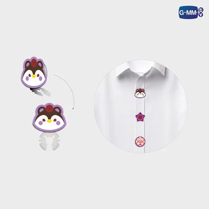 Guinzly button cover set attached to shirt buttons official GMMTV character accessory styling example