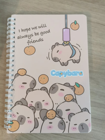 Capybara A5 Coil Notebook with cute and stylish cover, horizontal flip layout and coil binding, compact and practical for notes, journaling, or daily planning.