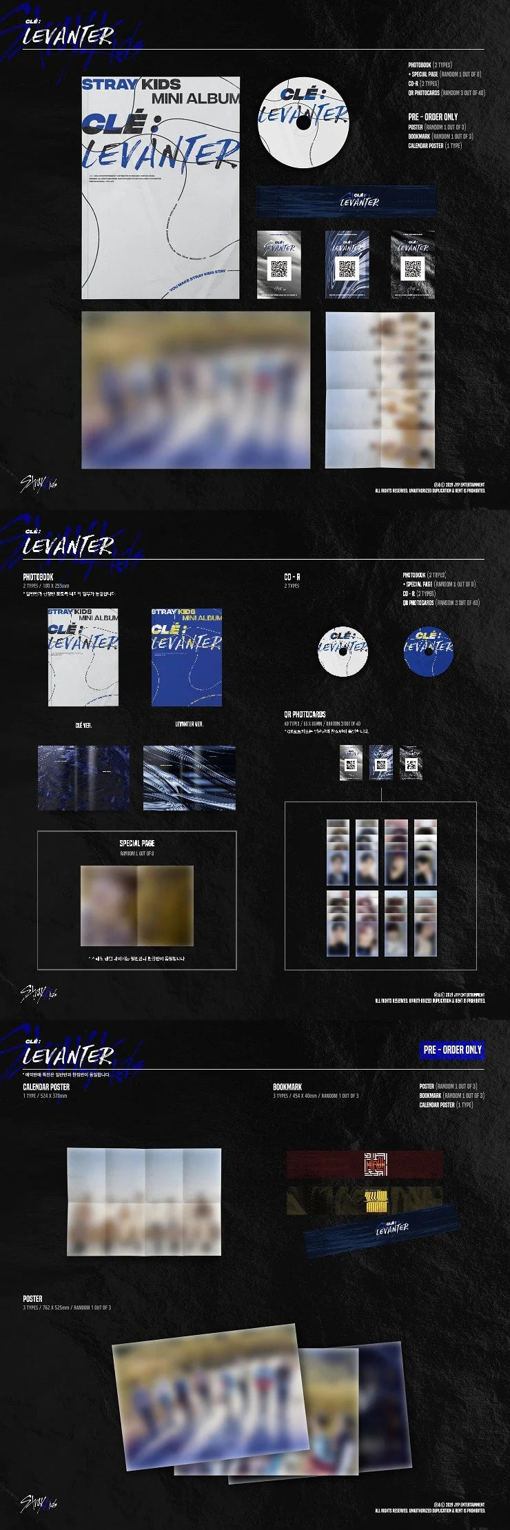 Stray Kids Clé Levanter album contents with photobook CD and random photocards