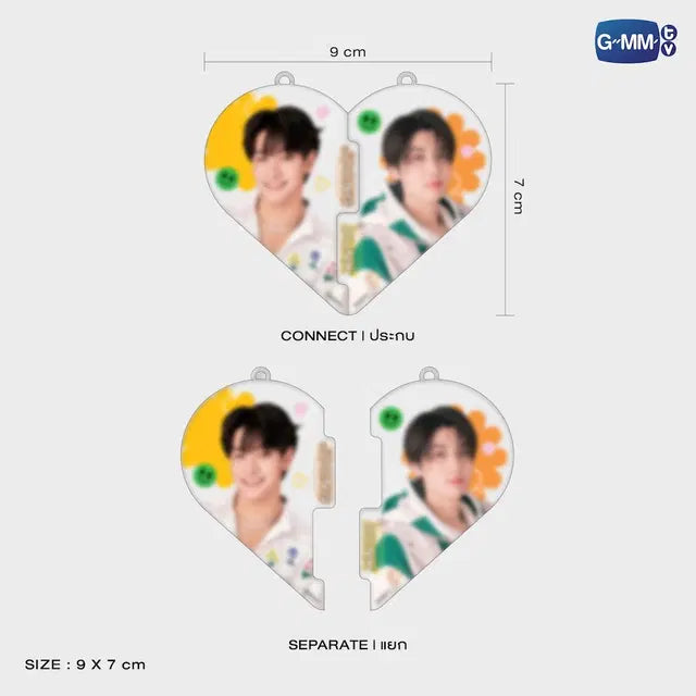 JoongDunk heart puzzle acrylic keychain connected and separated views official GMMTV merchandise two piece puzzle keychain size reference 9x7 cm acrylic charm preview