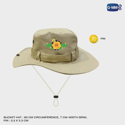 Jaidee khaki bucket hat 60 cm circumference 7 cm brim with JD logo pin Love Out Loud Fan Fest 2024